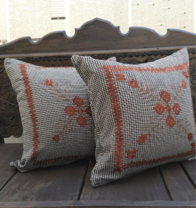 Charcoal Weave & Rust Artisan Cushion