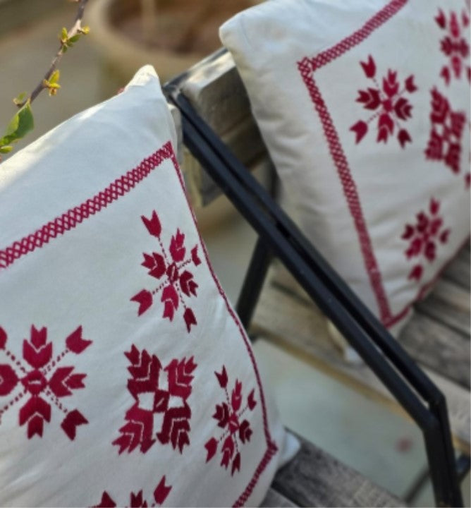 Cream & Red Artisan Throw Cushion