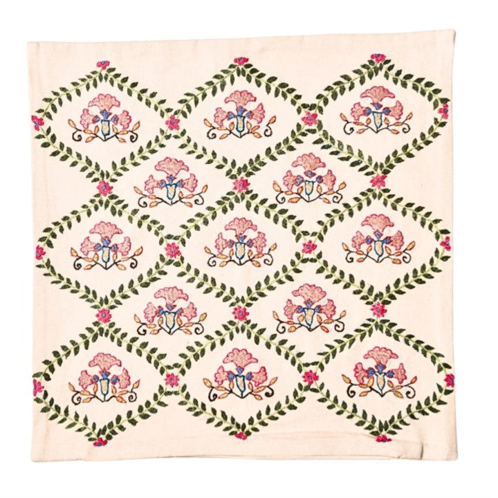 Floral Trellis Embroidered Cushion