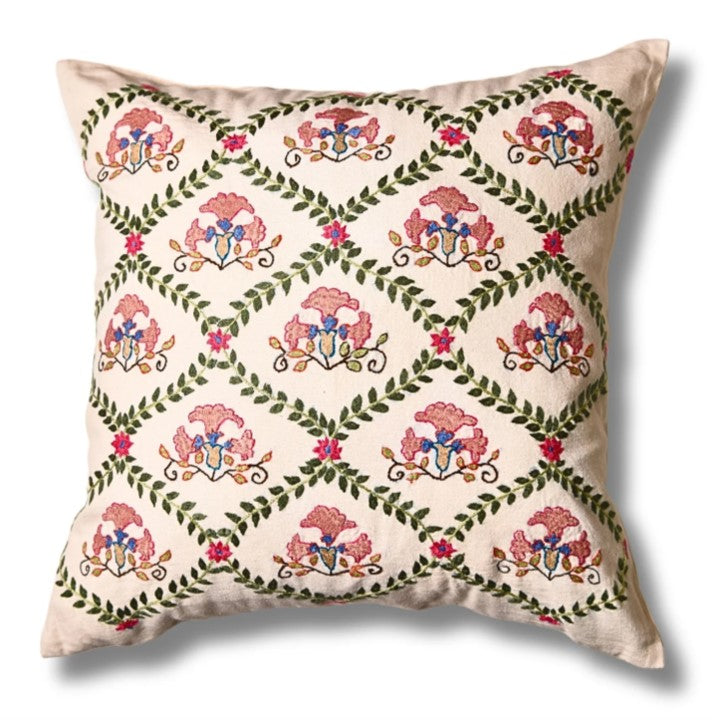 Floral Trellis Embroidered Cushion