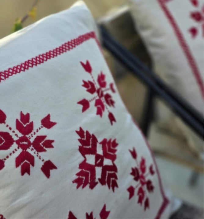 Cream & Red Artisan Throw Cushion