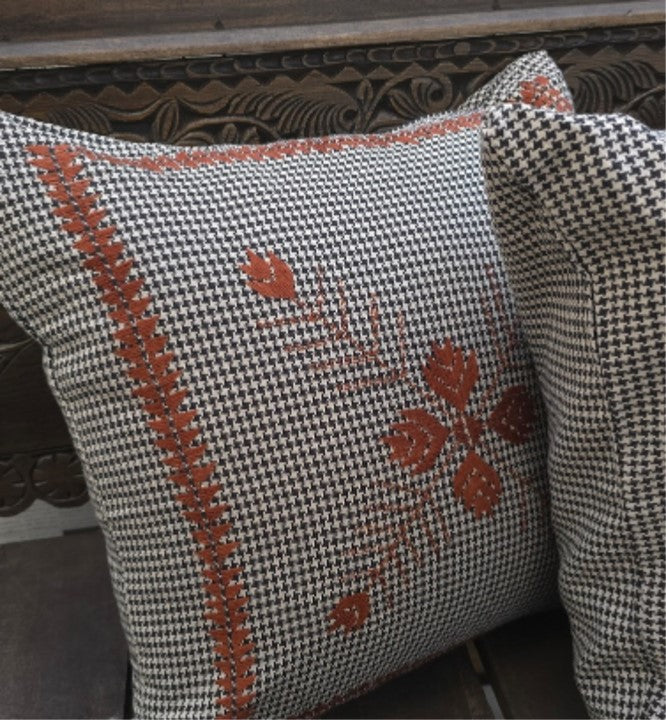Charcoal Weave & Rust Artisan Cushion