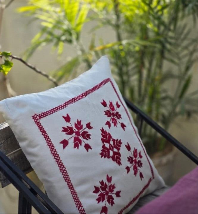 Cream & Red Artisan Throw Cushion