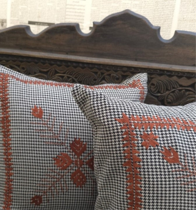 Charcoal Weave & Rust Artisan Cushion
