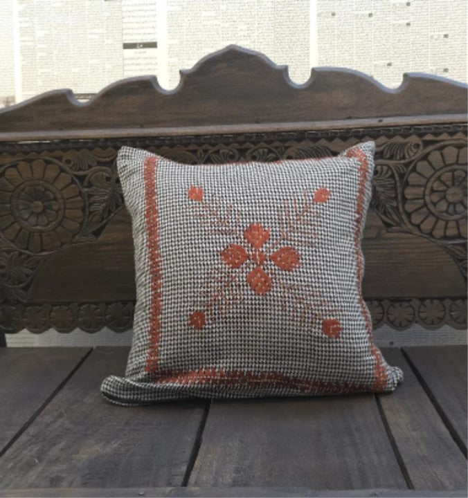 Charcoal Weave & Rust Artisan Cushion