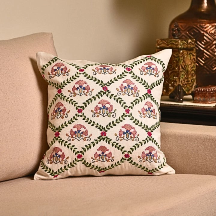 Floral Trellis Embroidered Cushion