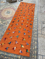 Terracotta Orange Bird Motif Kilim Runner