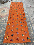 Terracotta Orange Bird Motif Kilim Runner