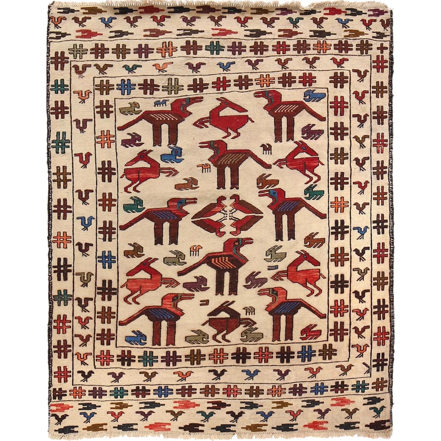 Pictorial Zoomorphic Animal Kilim