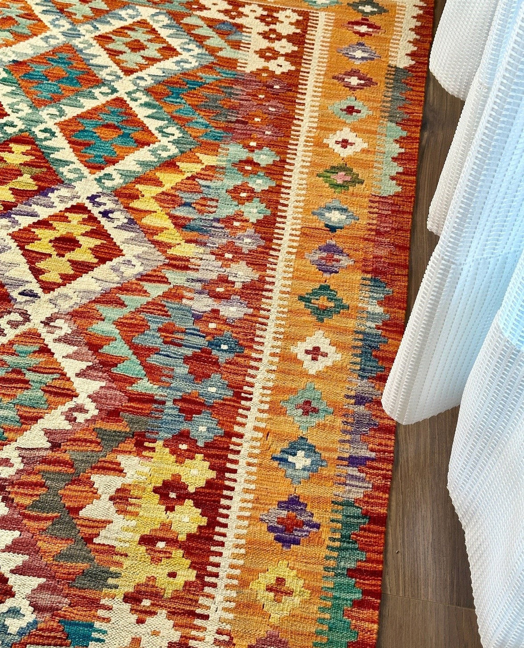 Bright Terracotta & Teal Flatweave kilim