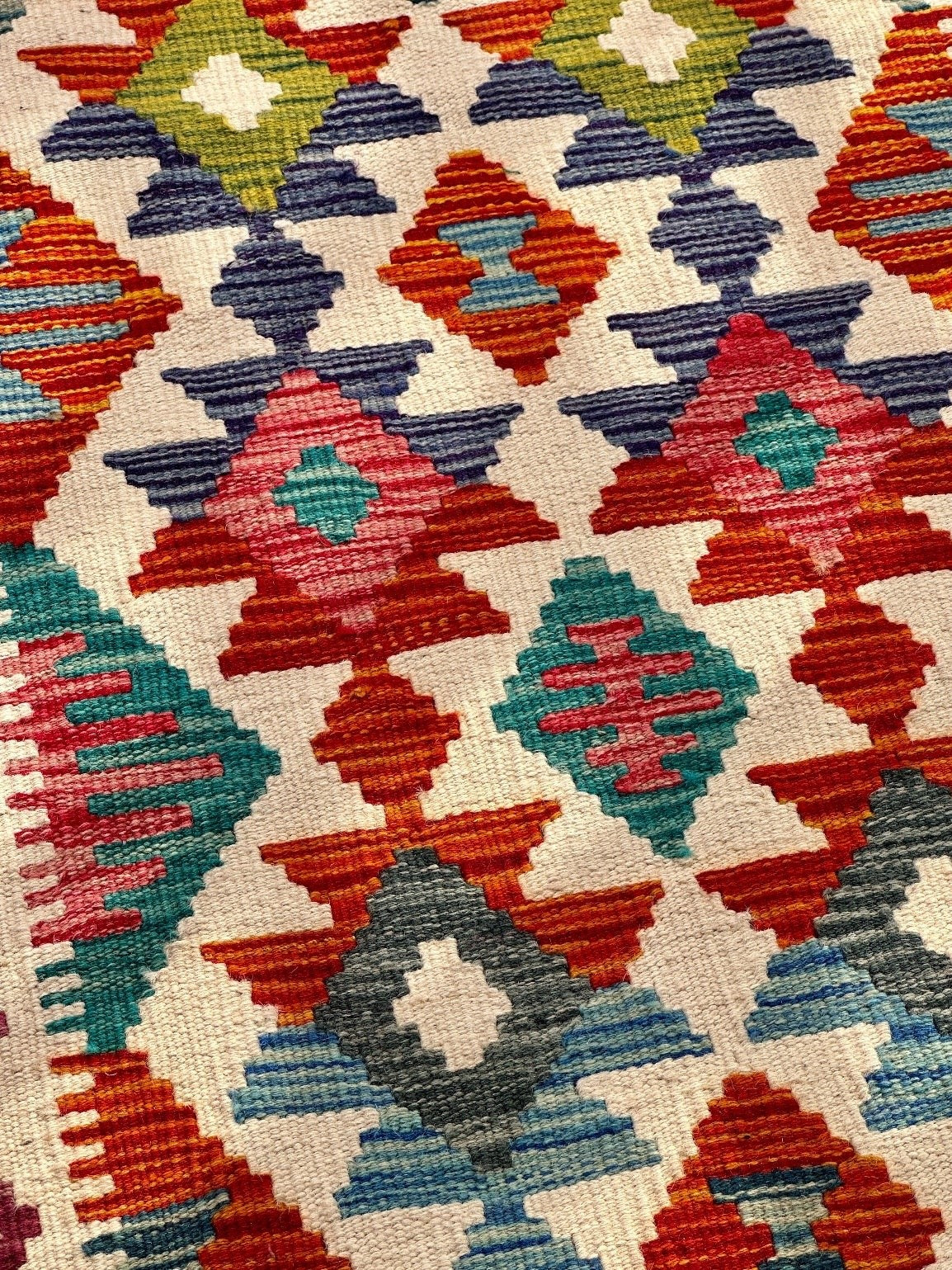 Vibrant Multi-Toned Flatweave Accent Kilim