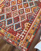 Bright Terracotta & Teal Flatweave kilim