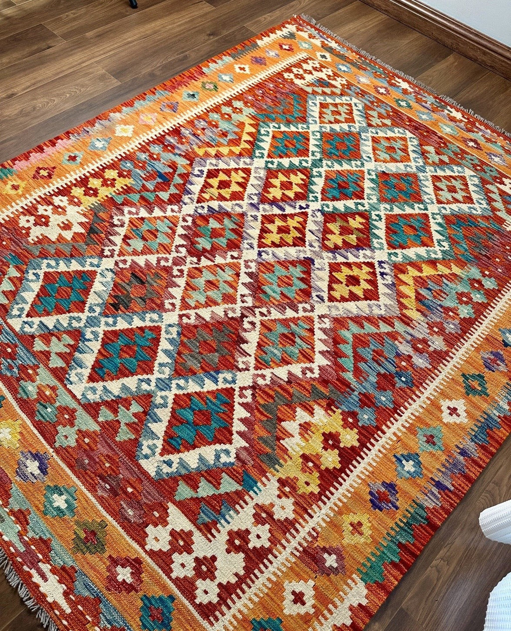 Bright Terracotta & Teal Flatweave kilim