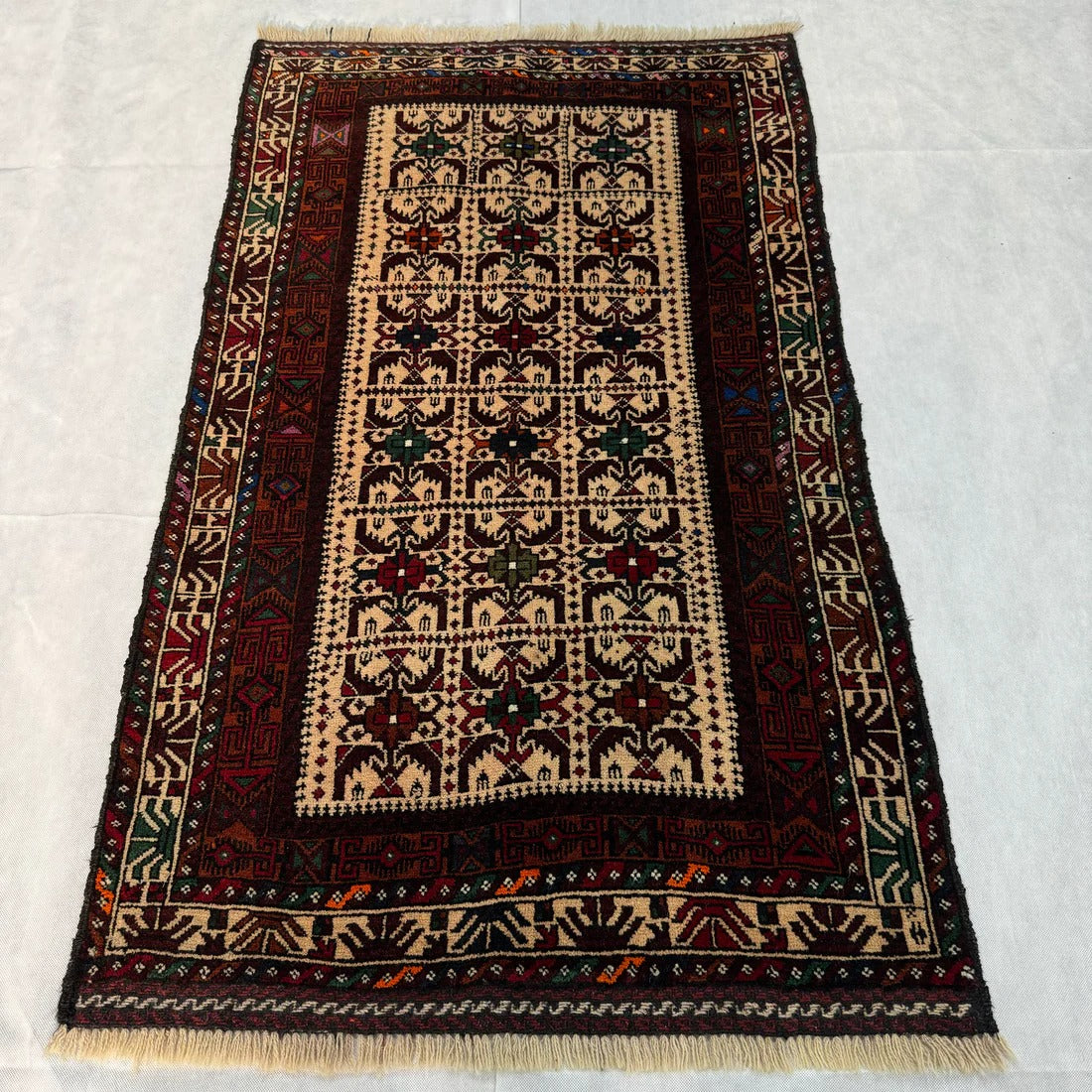 Antique Baluch Grid Compartment Rug