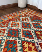 Bright Terracotta & Teal Flatweave kilim