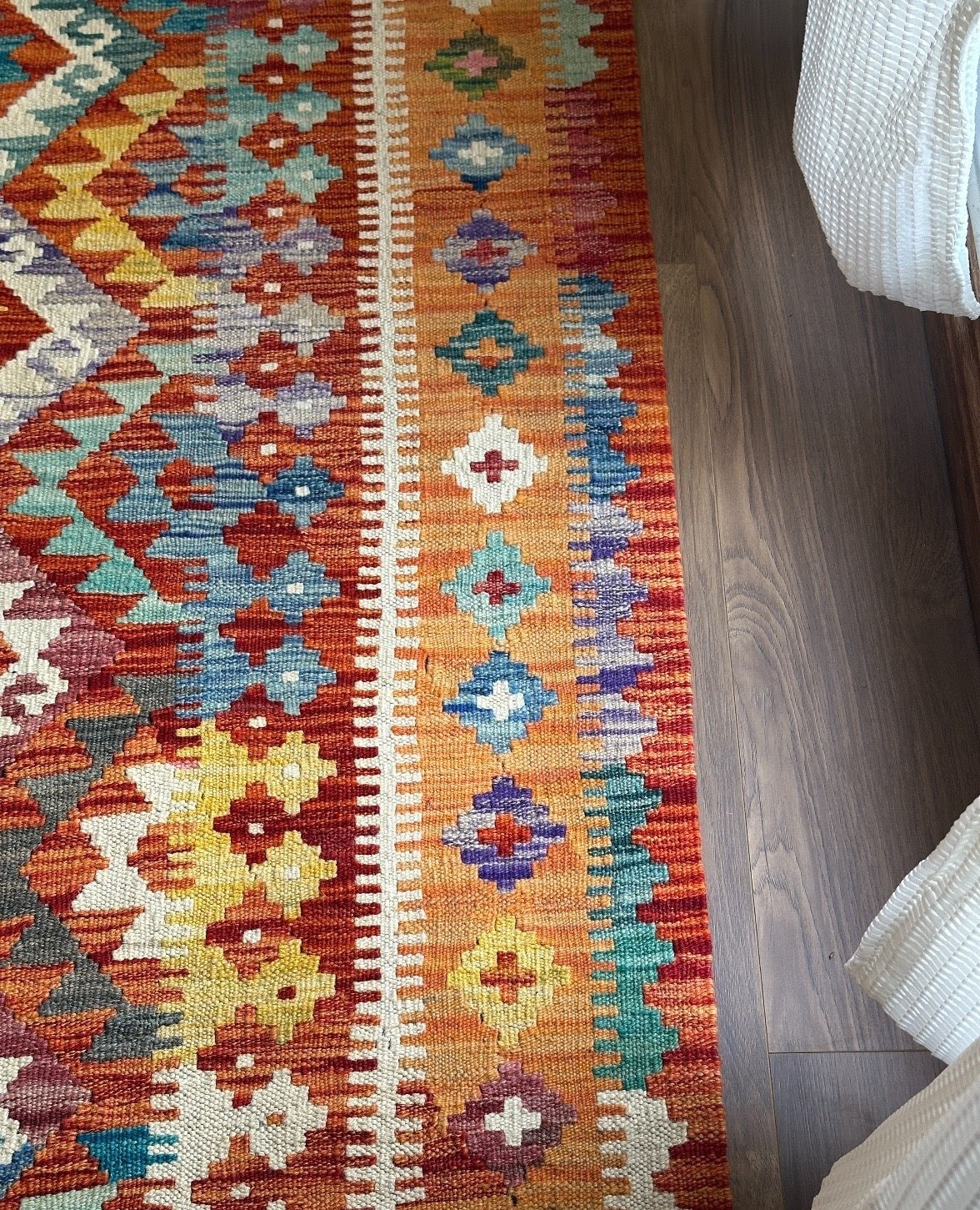 Bright Terracotta & Teal Flatweave kilim