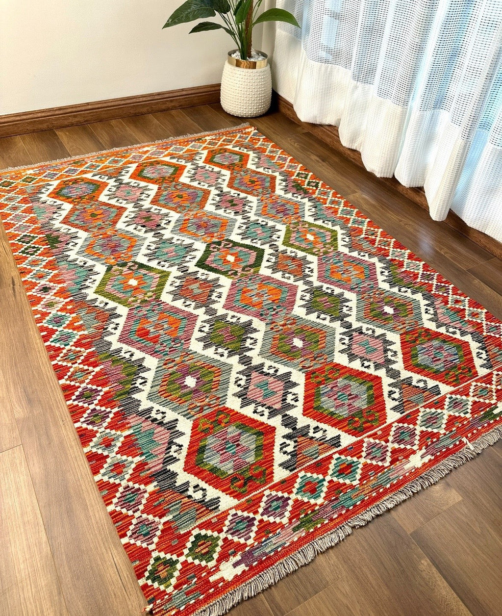 Kazak Hexagonal Lattice Kilim